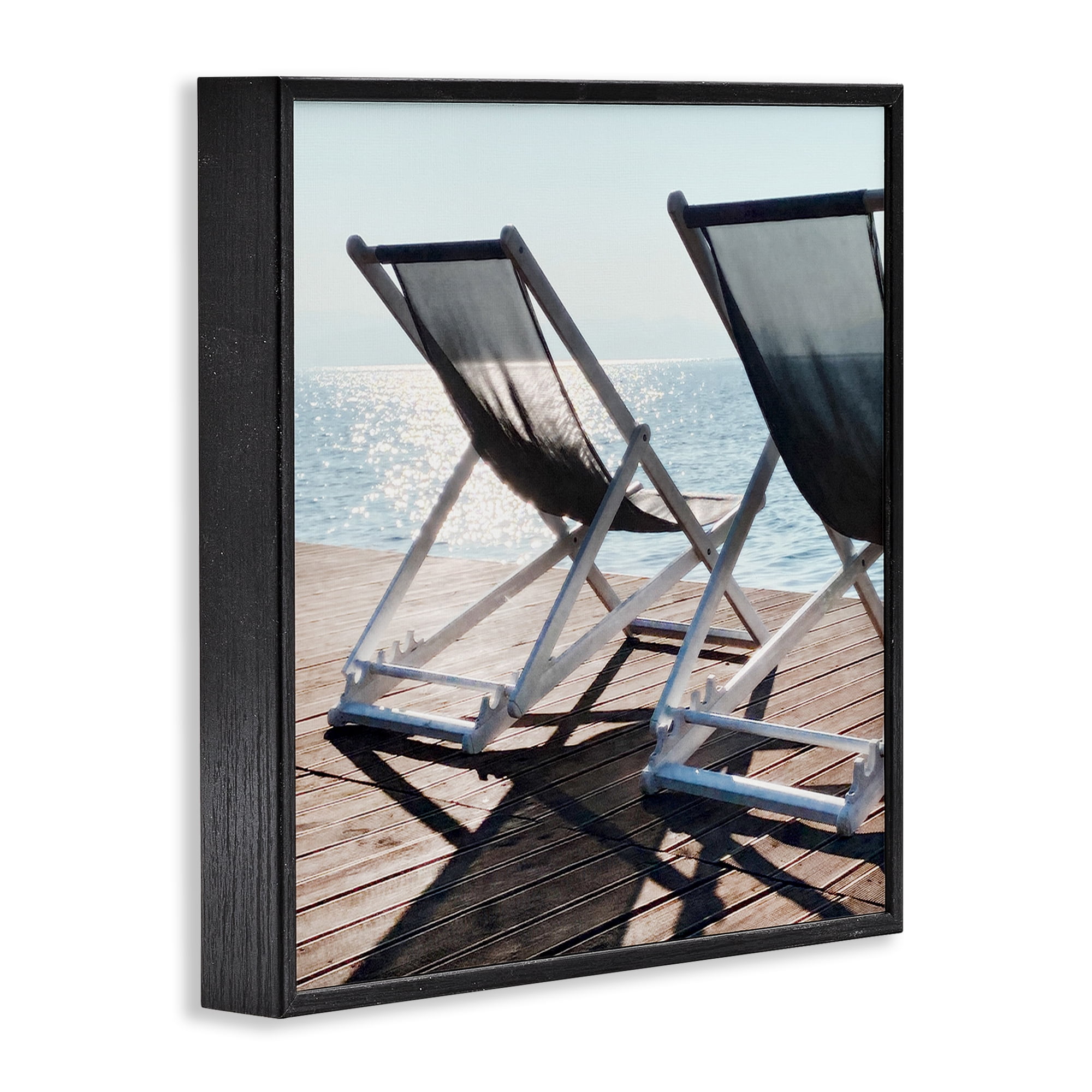 Stupell Industries Beach Shadow Reach Landscape Painting Black Framed Art Print Wall Art, 12 x 12