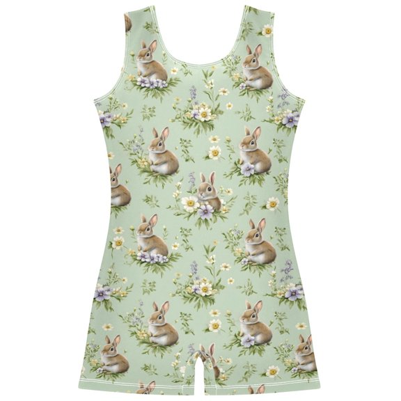 Gymnastics Leotard Sleeveless Watercolor Rabbit Stretchy Dance Bodysuit Breathable Athletic Ballet Yoga Outfit for Ages 3-14