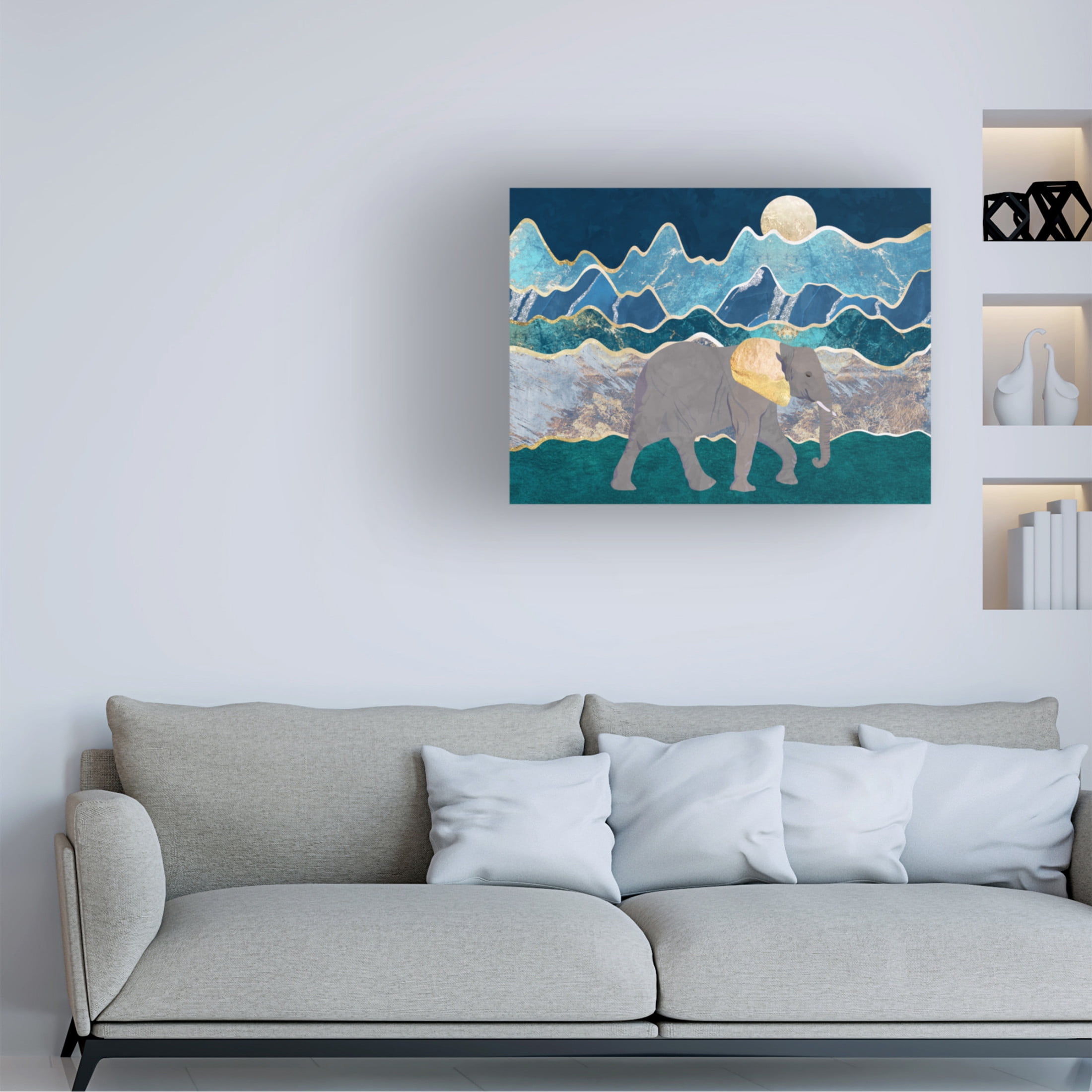 Trademark Fine Art Sarah Manovski  Landscape elephant moonlit mountains Canvas Wall Art