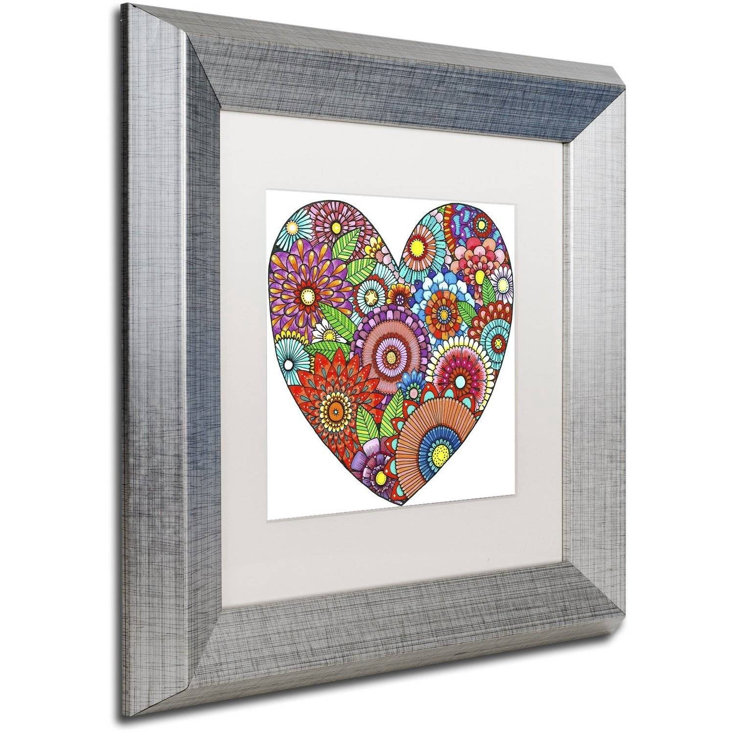 Trademark Fine Art "Floral Heart" Canvas Art by Hello Angel, White Matte, Silver Frame