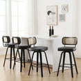 thumbnail image 2 of ANMINY Swivel Counter Height Bar Stools, Set of 2, Upholstered Faux Leather Barstools with Rattan Back, 29" Seat Height Bar Chairs for Kitchen Island, Bentwood Wood Frame, 2 of 11