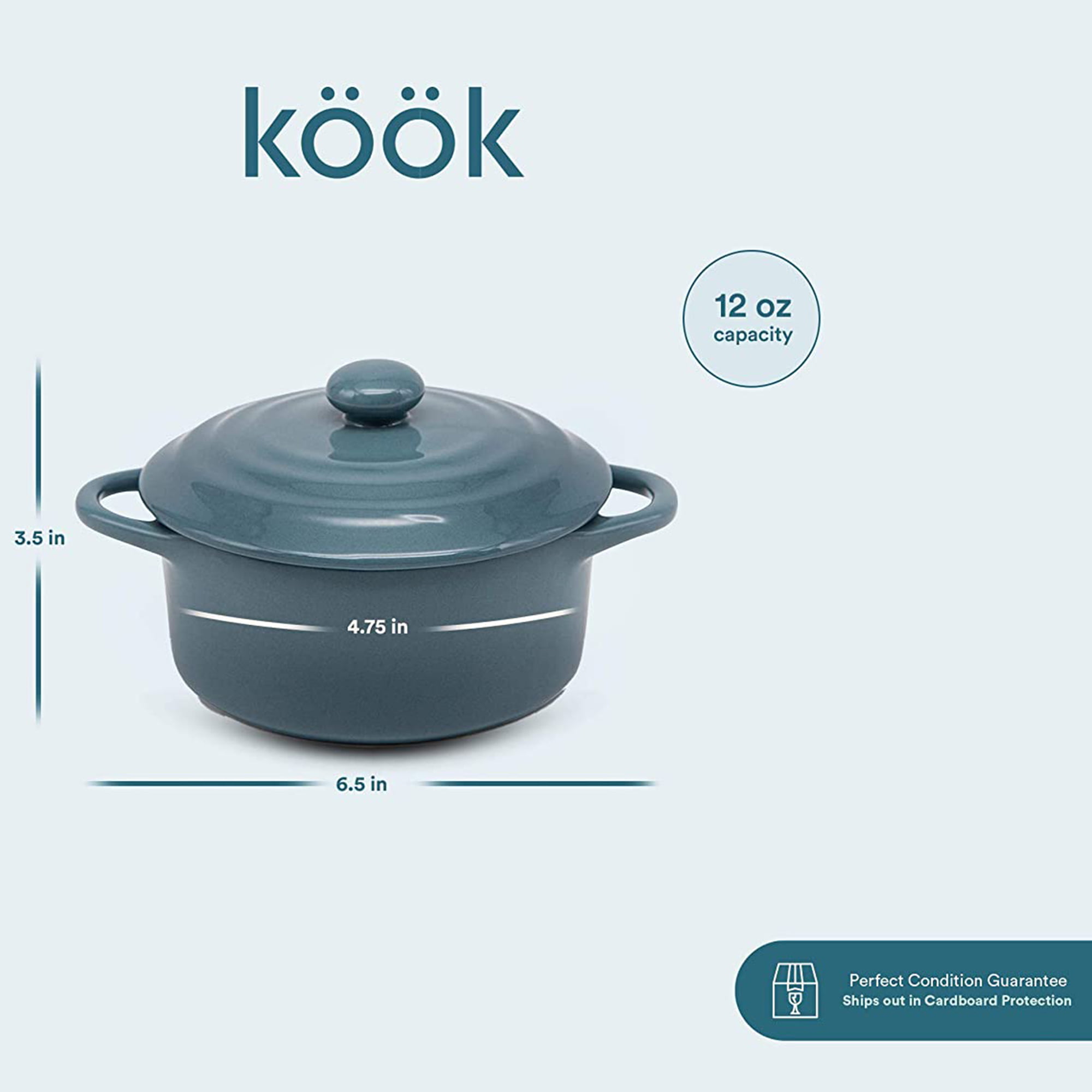 Kook 4-Pc Mini Cocotte Casserole Dish with Lid Stoneware Kitchen Set, Light  Gray 