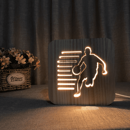 

Play Basketball Night Light for Kids Wooden 3D Lamp Creative Wooden Lights Simple Decorative Lights 3D Wood Carving Pattern LED Night Light for Desk.