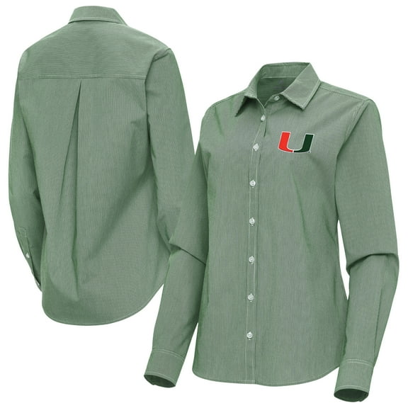 Women's Antigua Green Miami Hurricanes Porter Woven Tri-Blend Long Sleeve Button-Up Shirt
