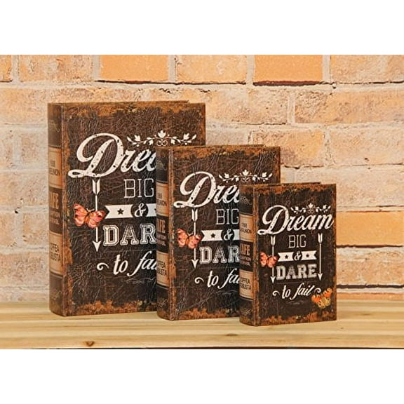 "Dream Big & Dare to Fail" Decorative Book Boxes Diversion Safe Set of 3