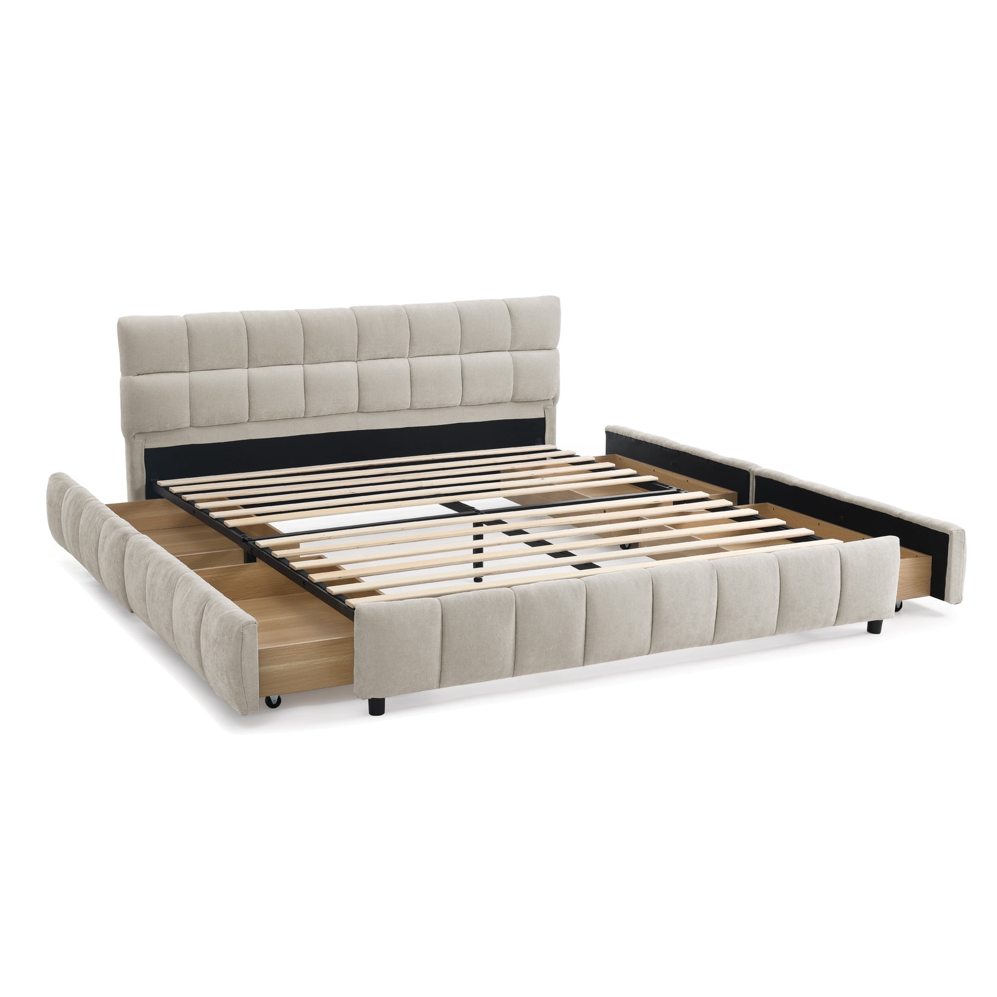 Jopath Queen Size Upholstered Bed ,Upholstered Bed Frame with Headboard and Drawer for Teen and Adult Beige