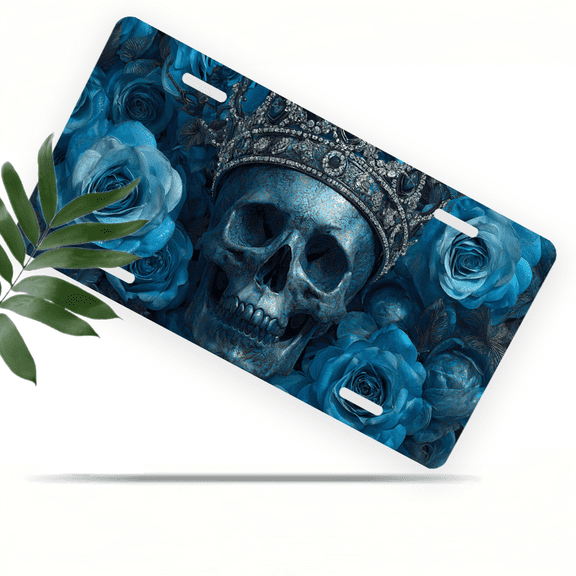 1 Pcs 2D Flat License Plate Covers & Frames, Skull with Crown For Decorative Front, Waterproof For Decoration Aluminum License Plate Covers & Frames Cover For Men Women, 12" X 6"