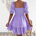 thumbnail image 5 of Odeerbi Elegant Evening Dresses for Women 2024 Solid Spring And Summer Short Sleeve Belt Waist Ruffle Sleeve Square Neck Dress Purple, 5 of 6