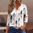 thumbnail image 2 of Womens 3/4 Sleeve T-Shirts V Neck Buttons Tops Neck Cute Tunic Floral Print Tops Basic Tees Blouses Fashion Loose Fit Pullover Casual Basic Shirts, 2 of 4