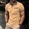 thumbnail image 2 of ZCFZJW Mens Golf Shirt Moisture Wicking Performance Sport Short Sleeve Striped Golf Polo Shirts for Men Trendy Summer Daily Tops with Pockets Khaki XL, 2 of 9