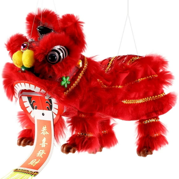 Chinese Lion Marionette Lion Puppets Chinese Hand Puppet Red Craft Hand String Puppet with Rod Chinese New Year Marionette Toy