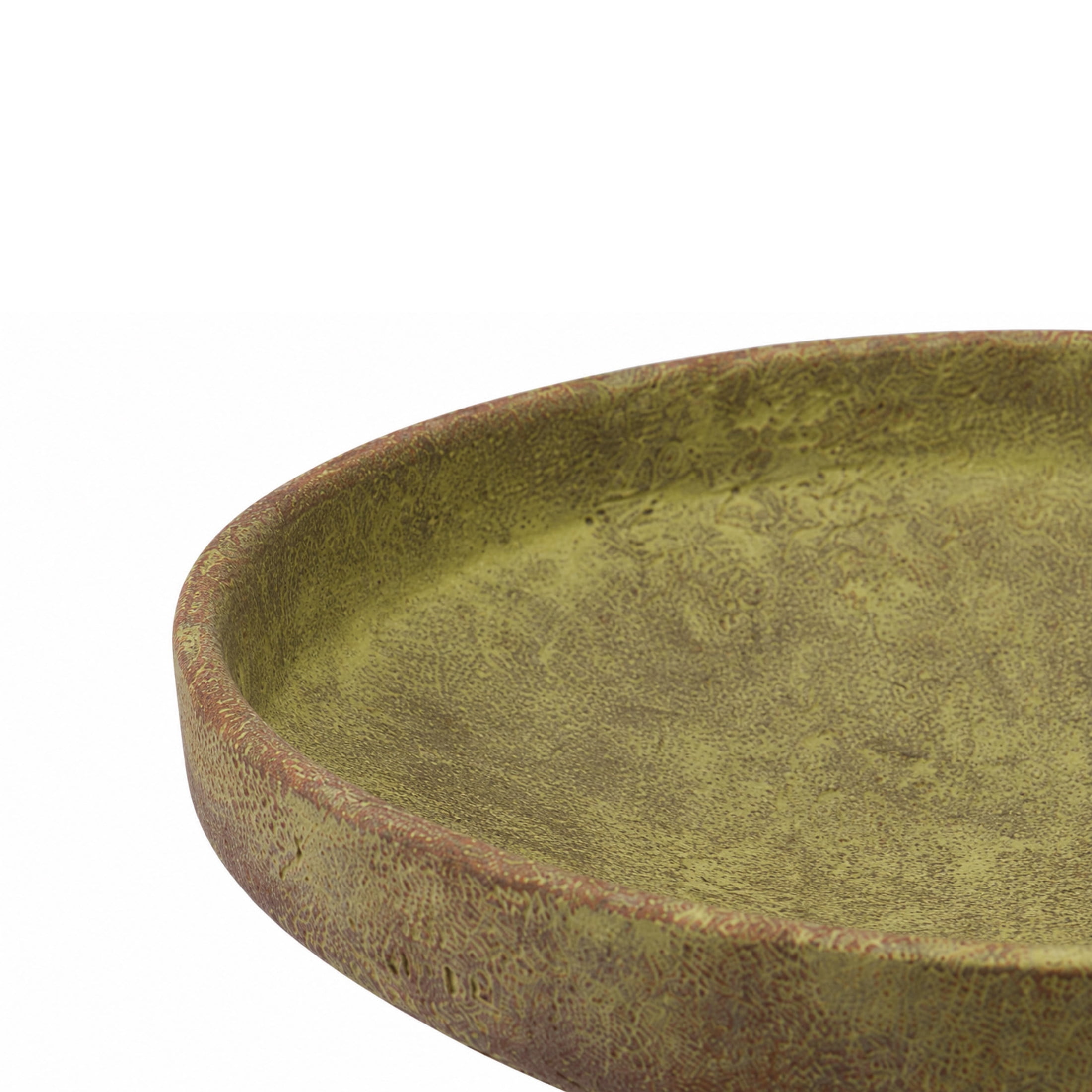 DecMode 12" Round Textured Red Ceramic Decorative Bowl with Yellow Shadings