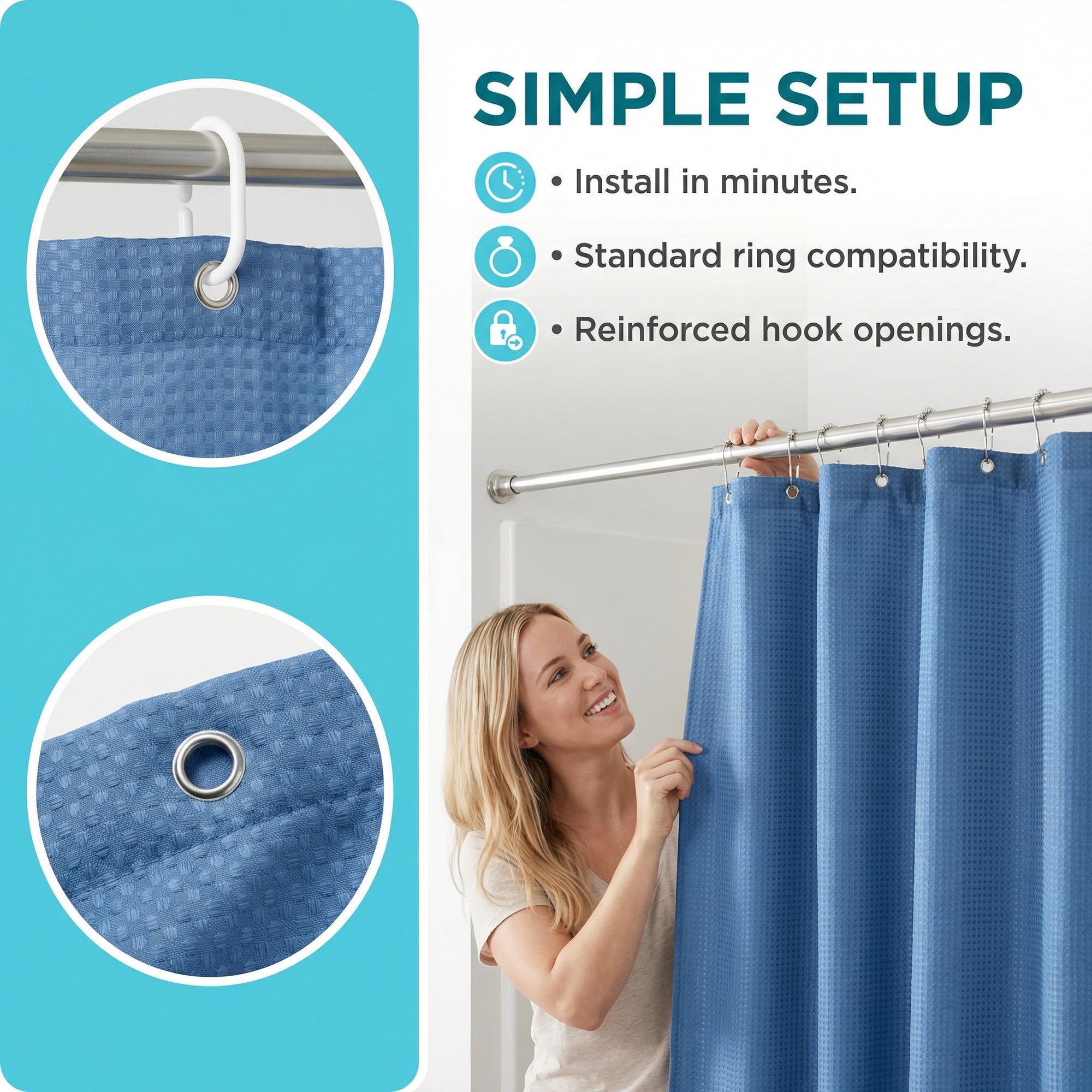 Unique Bargains Waffle Weave Shower Curtain with Excellent Drape Blue 71"W x 71"L