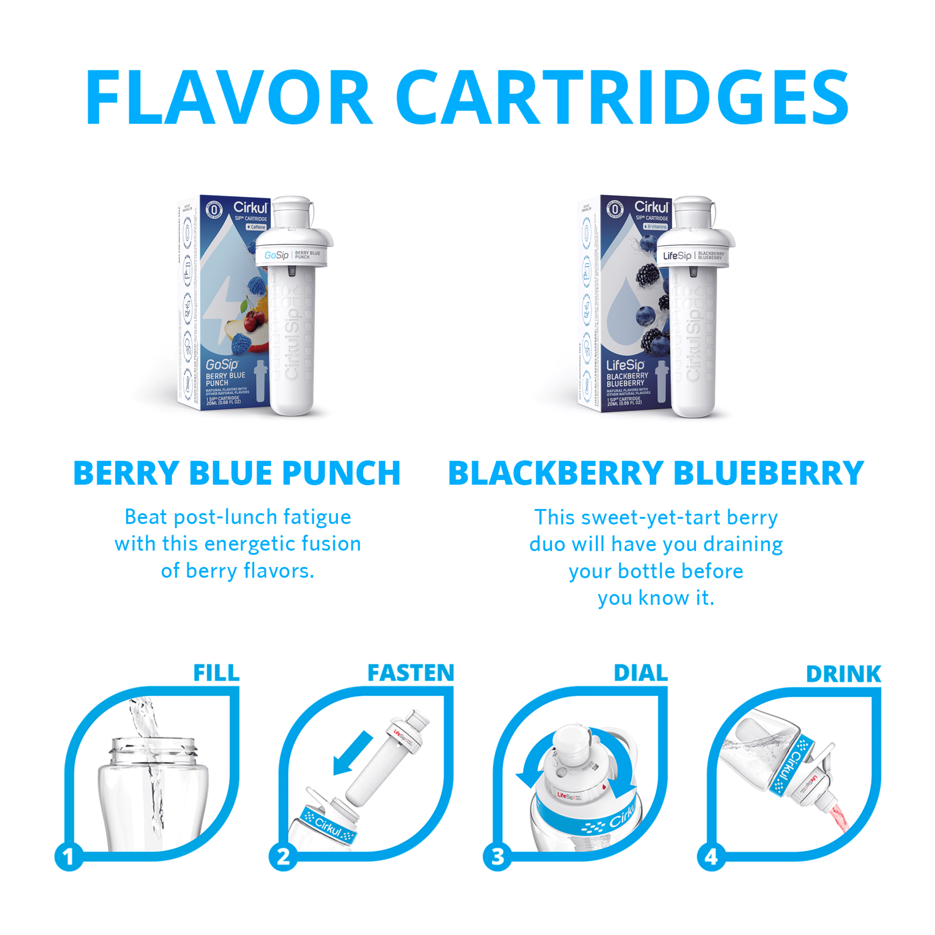 Cirkul 32oz Periwinkle Stainless Steel Starter Kit with Periwinkle Cirkul Lid 2.0 and 2 Flavor Cartridges (Blackberry Blueberry & Berry Blue Punch)
