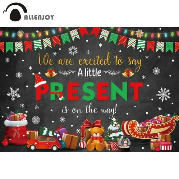 Allenjoy Christmas Gender reveal A Little Present is on the Way Party Photography Background Newborn Baby Shower Supplies r