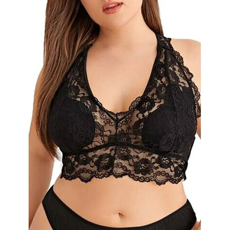 

DYMADE Womens Plus Size Lingerie Lace Unpadded Bra See Through Underwear