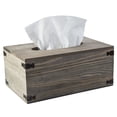 thumbnail image 1 of Funda para caja de pañuelos, hecha de madera en color gris con acabado rústico, tiene tapa con bisagras, 1 of 6