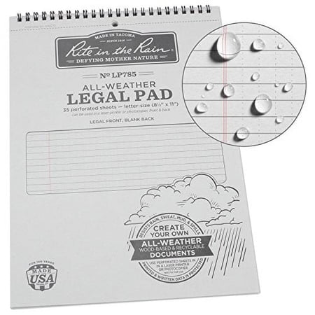 Rite in the Rain Weatherproof Legal Pad, 8 1/2" x 11", Gray Cover, Legal Pattern (No. LP785)