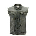 thumbnail image 2 of CS Men's Ripped Distressed Button Up Denim Jean Vest With Removable Hood (Grey,XL), 2 of 4