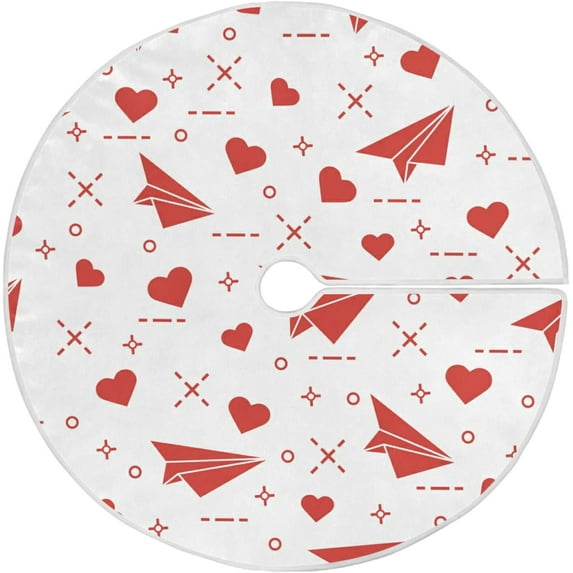 FMSHPON Valentine's Day Mother's Day Red Heart Love Xmas Christmas Tree Skirt Stand Mat for Holiday Party Decoration Indoor Outdoor 48 inches