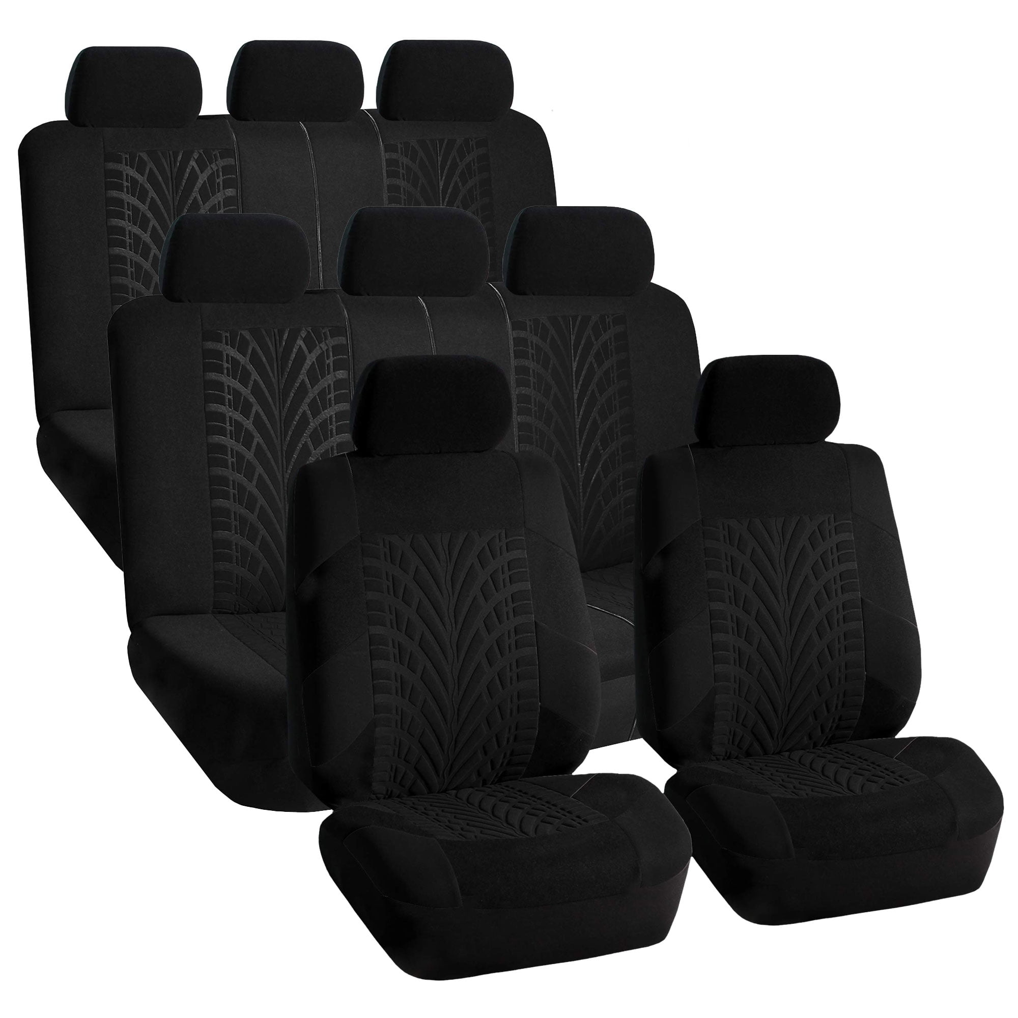 FH Group 3 Row SUV Van Seat Covers Black Combo w/ Gray Floor Mats - 8 Seaters