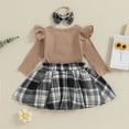 thumbnail image 4 of Okbabeha Baby Girl Christmas Outfit 0 3 6 9 12 18 24Months Ruffle Romper Onesie+Plaid Overall Skirt Dress Headband Clothes Set, 4 of 7