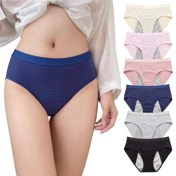 Xmarks 6 Packs Women's Underwear, Menstrual Period Underwear for Women Girls Cotton Panties Mid Waist Comfortable Briefs