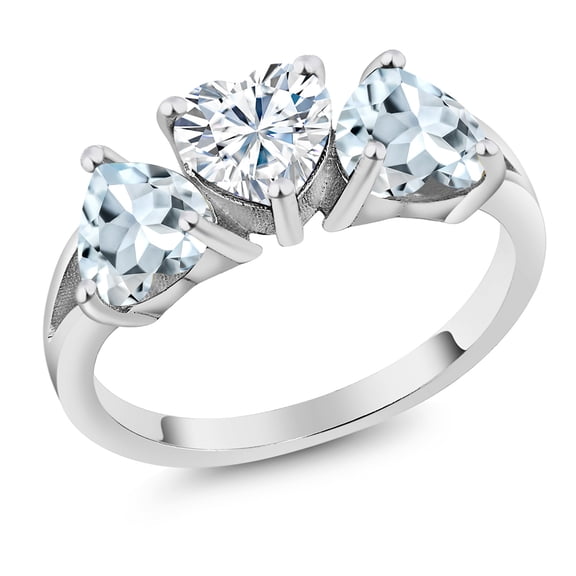 Gem Stone King 925 Sterling Silver Sky Blue Aquamarine Ring Set with Moissanite (2.26 Cttw) (Size 7)