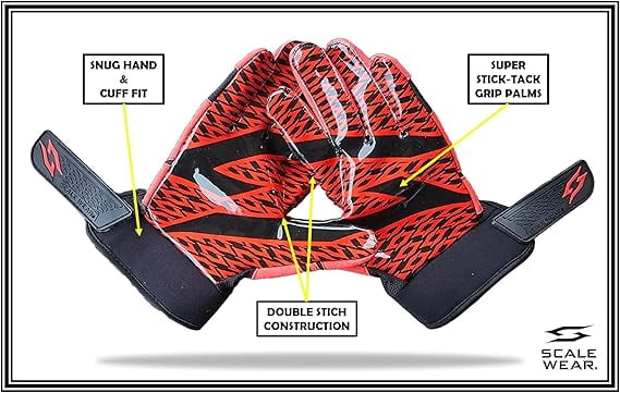 Stealth Padded Football Receiver Gloves - Battle College Lineman, Be a Villain Not a Joker with Padded Stealth Football Gloves with Elite Tacky Grip Palms, Youth, Kids, Men, Boys Small to XXL Sizes