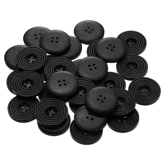 30pcs 48L DIY Sewing Buttons 1-3/16"(30mm) Wooden Round Flat 4-Hole Craft Replacement Buttons for Sewing Clothing Handmade Crafts, Black