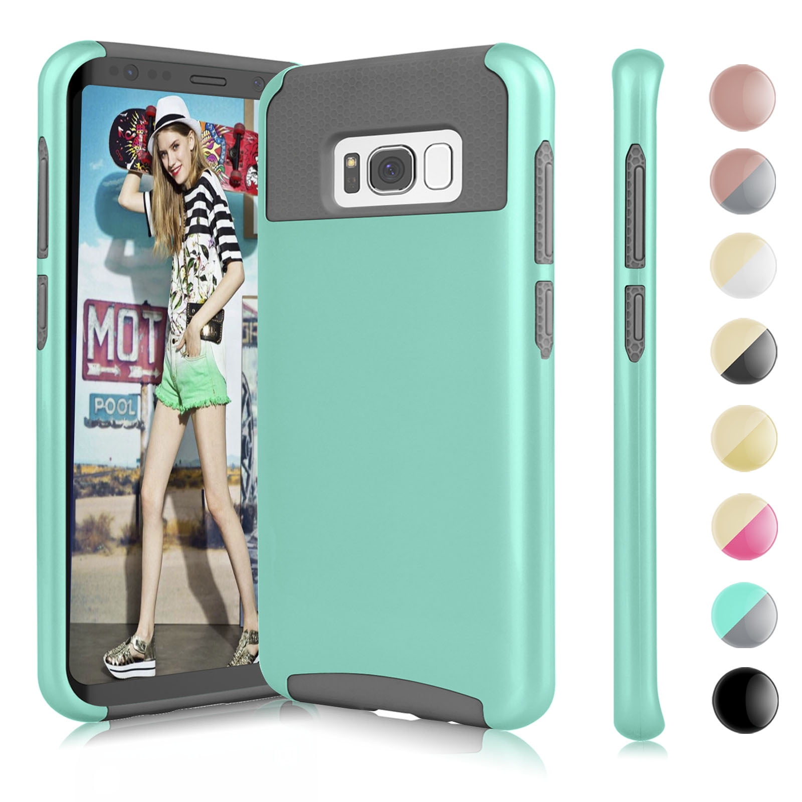Samsung Galaxy S8 Case,Galaxy S8 Phone Cover, Njjex Gray TPU/Turquoise Hard Hybrid Cover Case