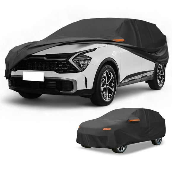 Funda para auto impermeable para todo clima, protección exterior contra el sol y la lluvia, con tiras reflectantes, negra para Kia Sportage