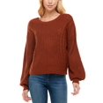 thumbnail image 1 of Almost Famous Juniors’ Mixed-Knit Strappy-Back Sweater, Umber, X-Large, 1 of 3