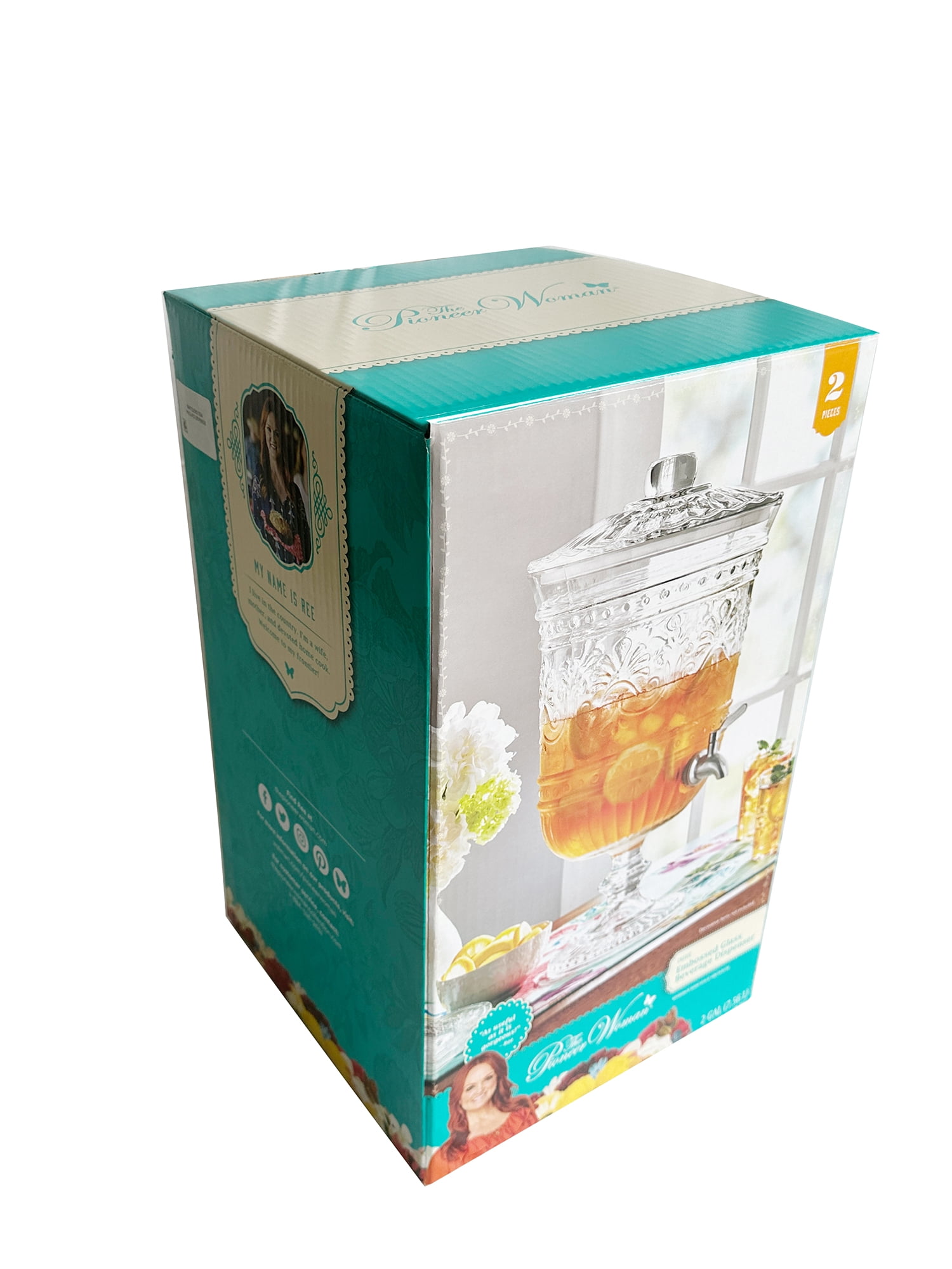 The Pioneer Woman Cassie Pattern 2-Gallon Clear Glass Beverage Dispenser
