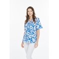 thumbnail image 4 of Hawaiian Print Cotton 2 Pockets Scrub Top in Classic Hibiscus Blue S, 4 of 4