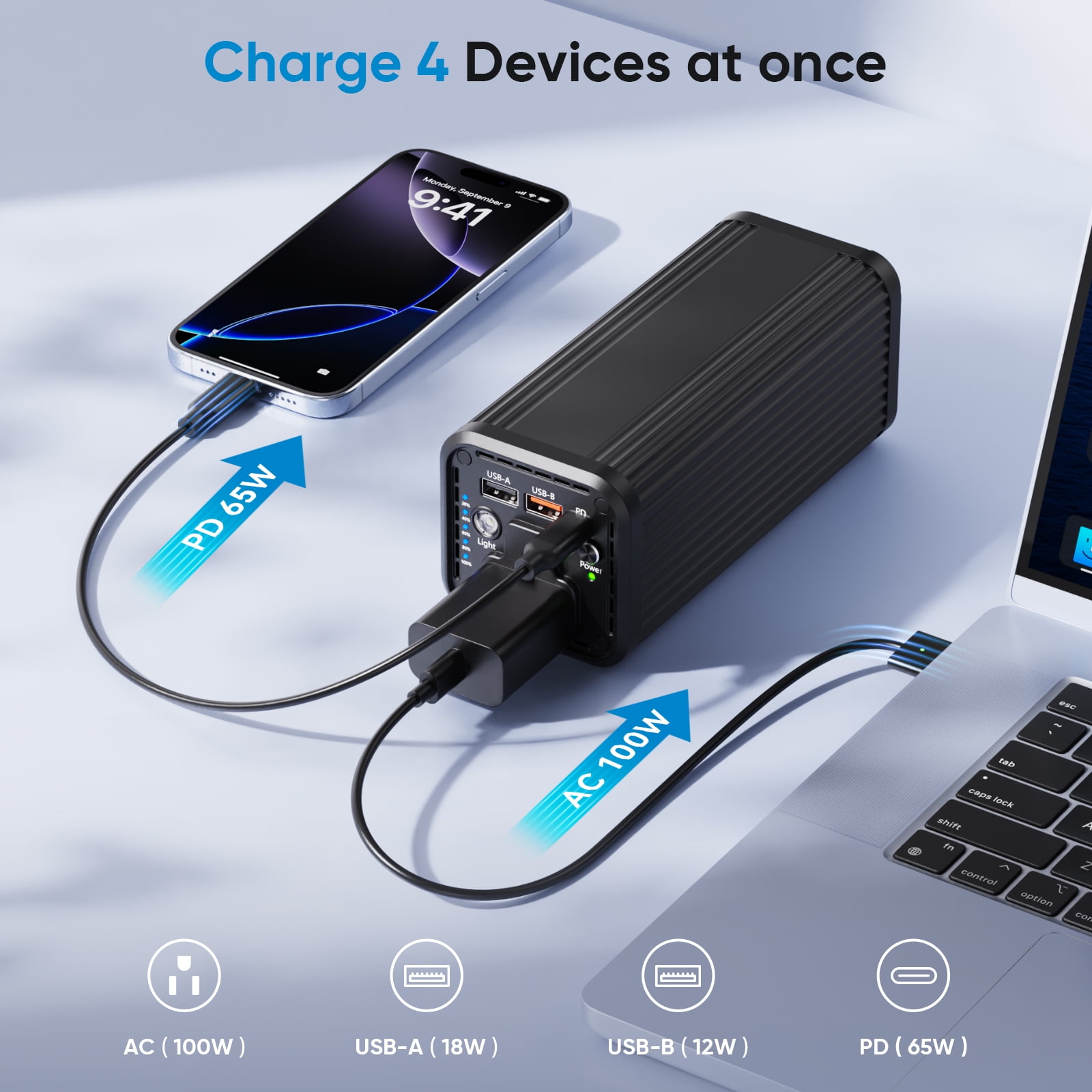 PADJYYUSZ Portable Laptop Power Bank, 27000mAh   with 100W  AC Outlet, 65W PD Fast Charging , N22  Black