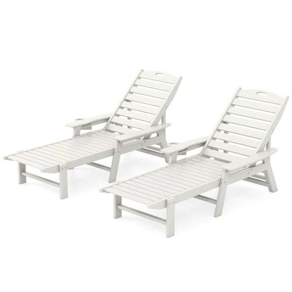 Gymax Set Of 2 Patio Chaise Lounge Chair HDPE Outdoor Recliner w/ 4-Position Backrest