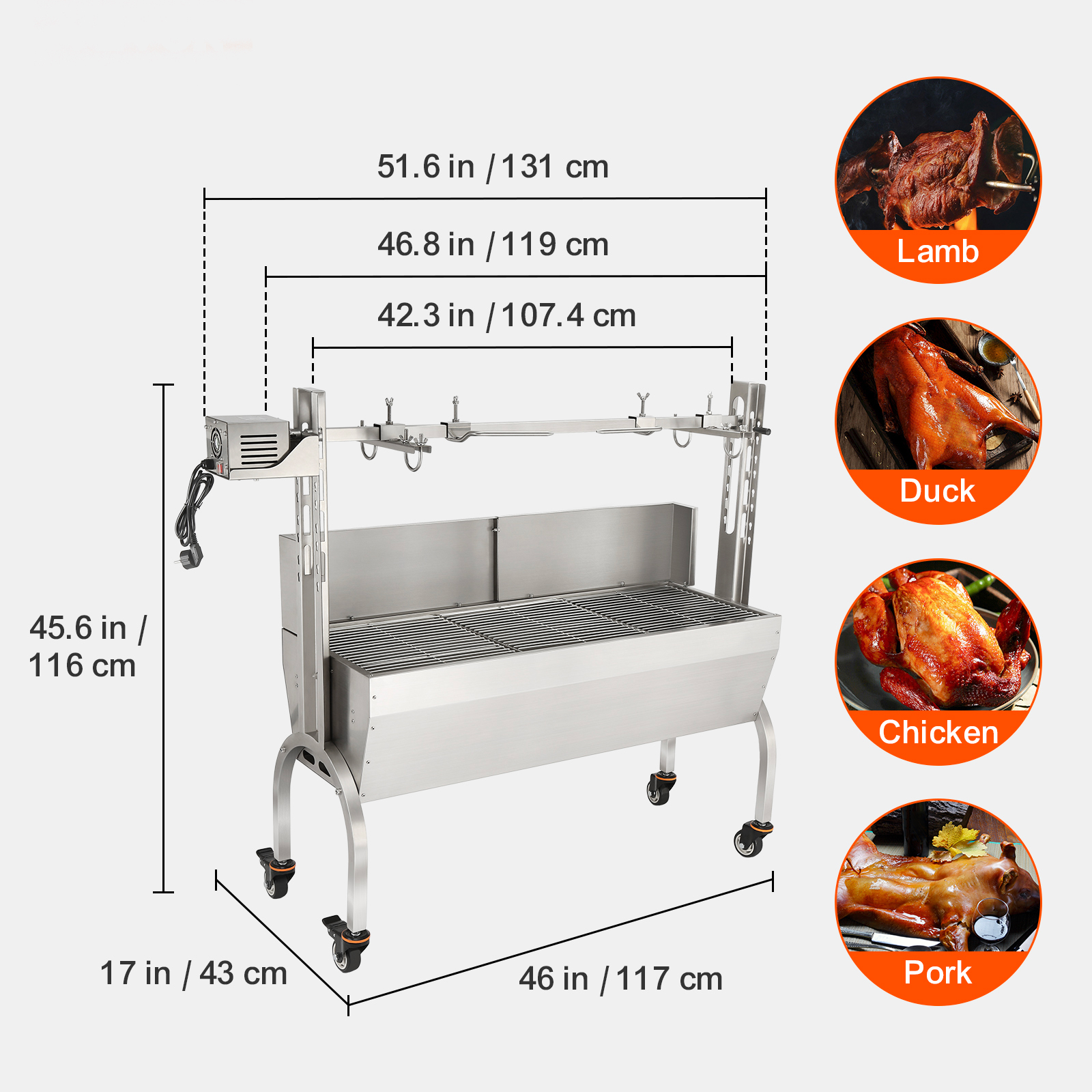 Skyshalo 50w 132lbs BBQ Grill With baffle Pig Lamb Chicken Roaster