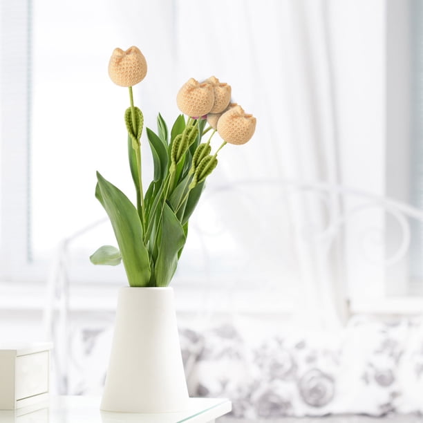 5PC Crochet Tulips Without Vase Artificial Flower Finished Handmades Crochet Tulips Artificial Flower Simulation Flower