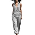 thumbnail image 2 of Cagogo Women's 2 Piece V Neck Sleeveless Shirt Wide Leg Pants Set Casual Solid Boho Vacation Outfits Loose Two Piece Lounge Matching Sets Tracksuits Travel Resort Wear Clothes, Gray S, 2 of 9