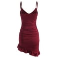 thumbnail image 6 of ZAFUL Women Sexy Prom Dress Ruffle Ruched Asymmetrical Bodycon Dress Deep Red L, 6 of 8