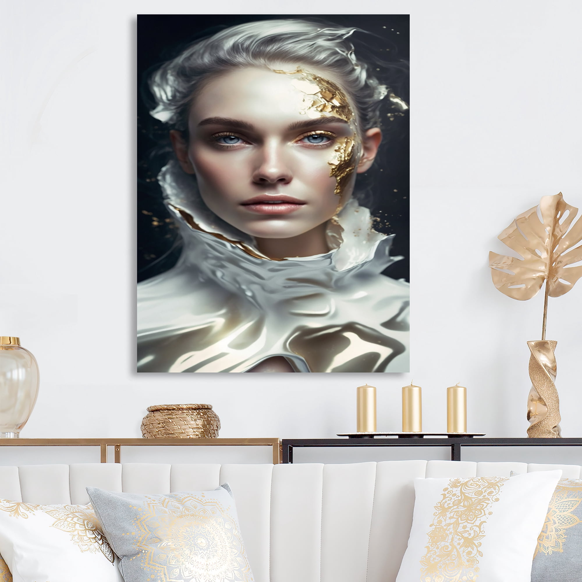 Designart Abstract Geode Gold On Face II Canvas Wall Art