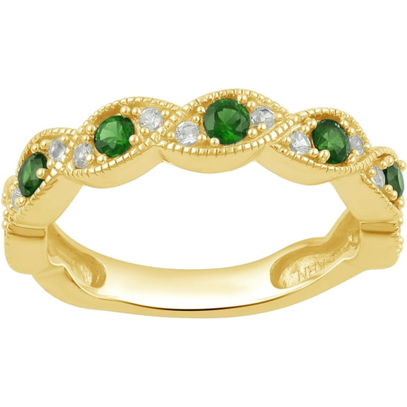 Diamond Accent And Emerald Gold Tone Sterling Silver Anniversary Band