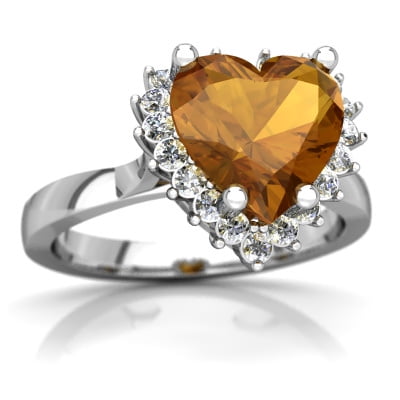 Citrine Halo Heart Ring in 14K White Gold by