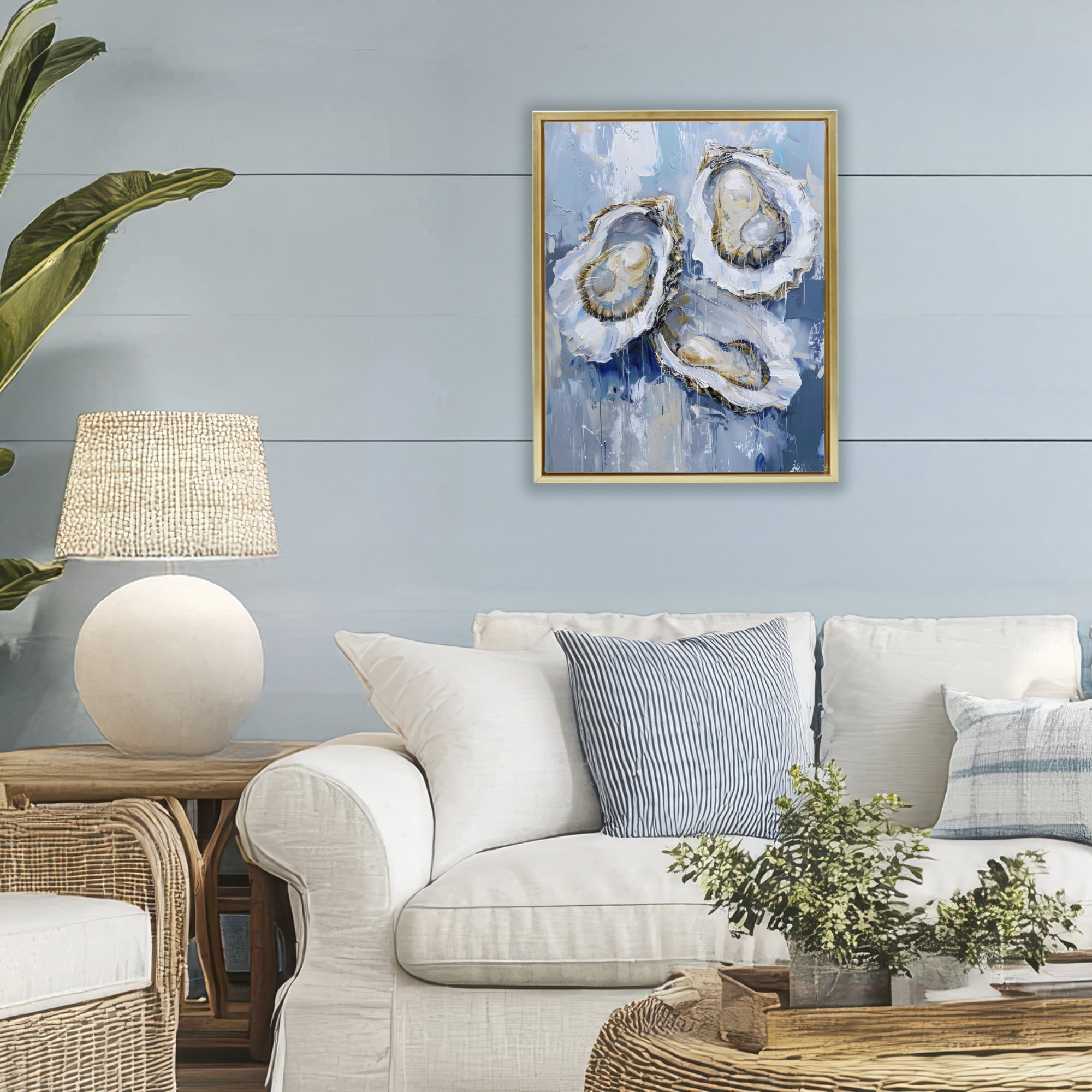Stupell Industries Vibrant Blue Oysters Gold Framed Floater Canvas Wall Art, design by Creative Studio