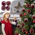 thumbnail image 1 of Bolas navideñas flocadas de terciopelo de 8 cm, paquete de 4, rojas, para árbol de Navidad | Colgantes ligeros para decoración navideña en casa, oficina, escuela, fiestas, bodas, 1 of 6