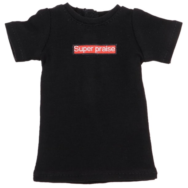 Camiseta con estampado de letras de moda para muñeca Blythe a escala 1/6. Accesorio de vestir. Negro