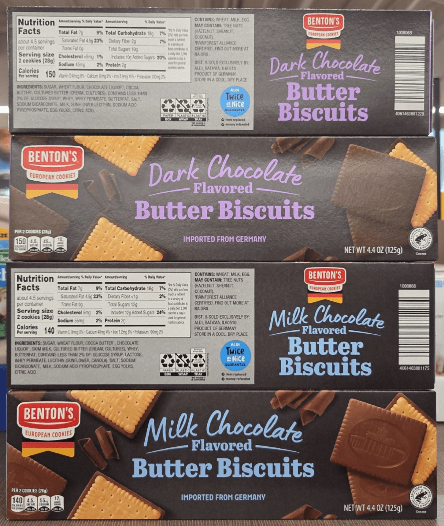 Benton's Dark & Milk Chocolate Flavored Butter Biscuits 4.4oz 125g (4 Boxes)