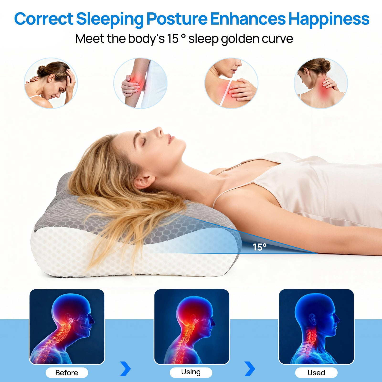 TOPCOMFY Cooling Cervical Neck Pillow, Contour Memory Foam for Neck Support, Ergonomic Butterfly Shape, Ideal for Side, Back, and Stomach Sleepers