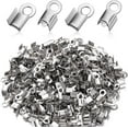 thumbnail image 1 of Woeilo 100 Pieces 304 Stainless Steel Fold Over Cord Ends Cord Crimp Tips Fold-Over End Caps Leather Ribbon Clasp Tips Jewelry Connector for Jewelry Making, 3 x 8 mm Silver, 1 of 5